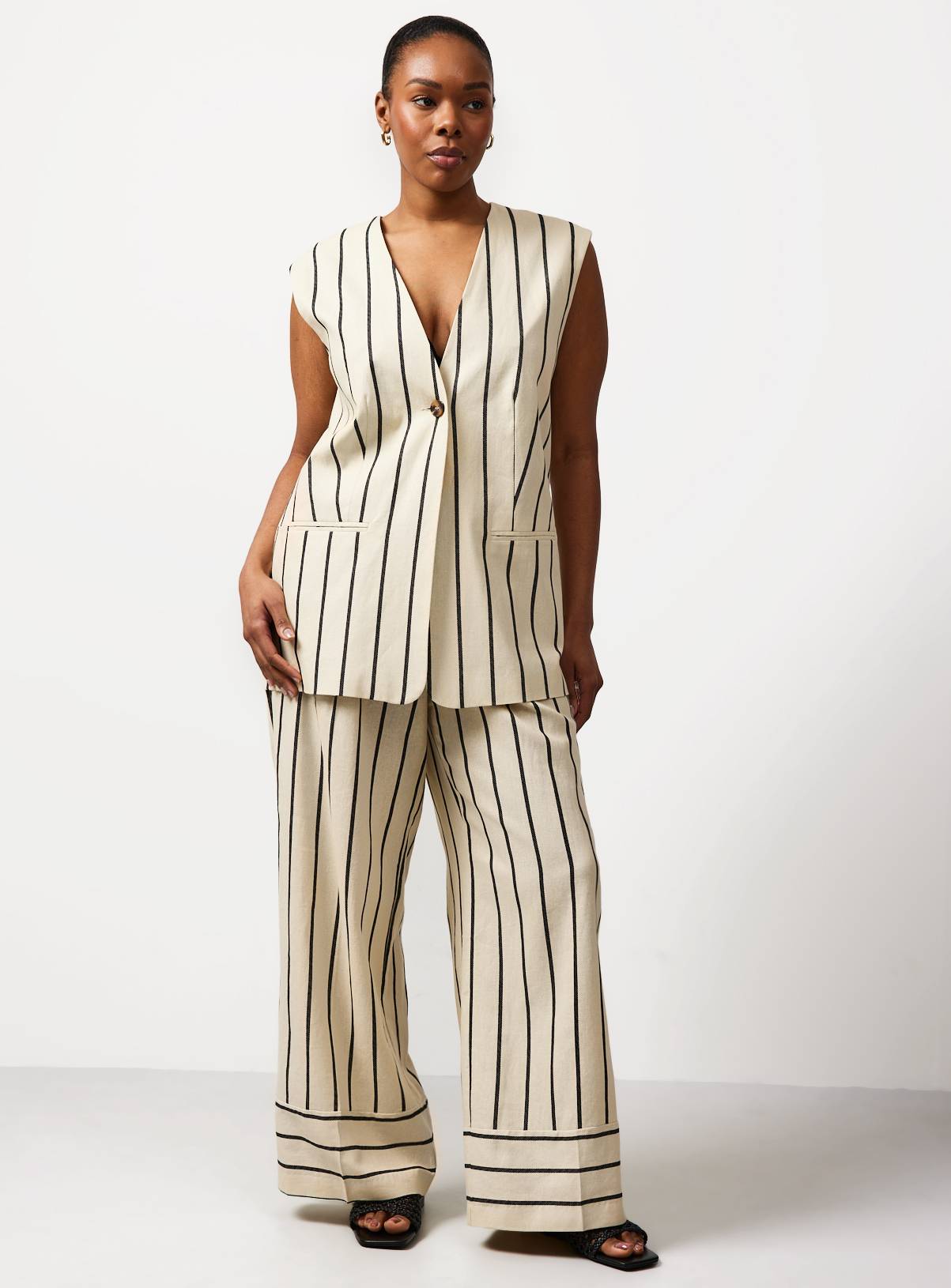 Natural Stripe Linen Blend Co-ord Waistcoat 10 - Image 2